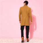 Men Solid Notched-Lapel Regular Fit Leather Overcoat