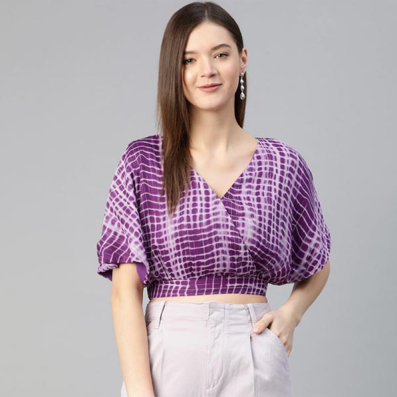 Purple and White Solid Wrapped Top